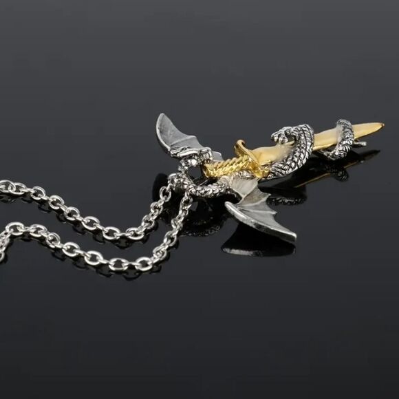 Flying Dragon Royal Sword Glow in the Dark Necklace Unique Fantasy Jewelry - Picture 8 of 8
